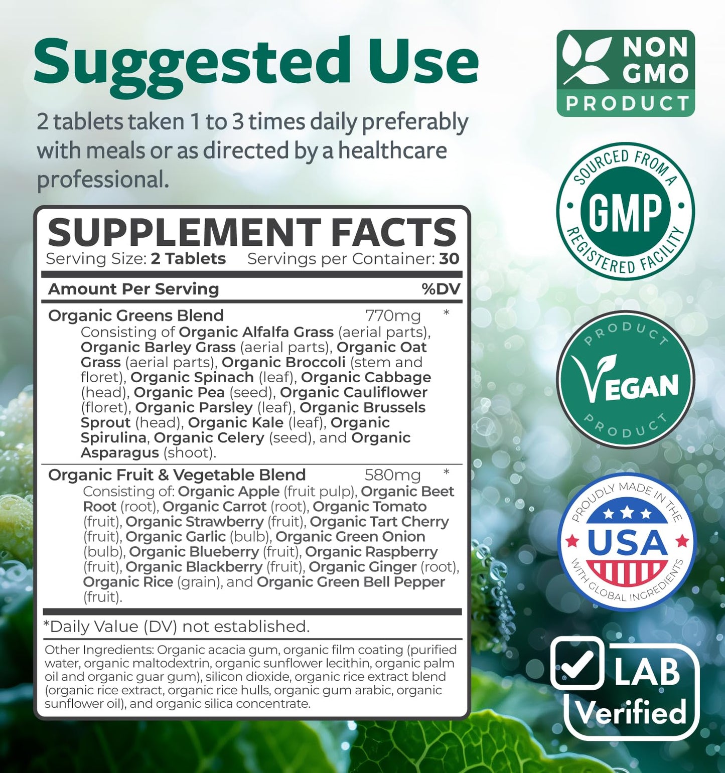 USDA Organic Super Greens Supplement - Organic Greens Fruits and Vegetable Supplement for Adults with 28 Superfood Complex with Superfruits Roots Herbs & More - Vegan & Non-GMO (Up to 1 Month Supply) Healths HarmonyBuy Supplements Australia