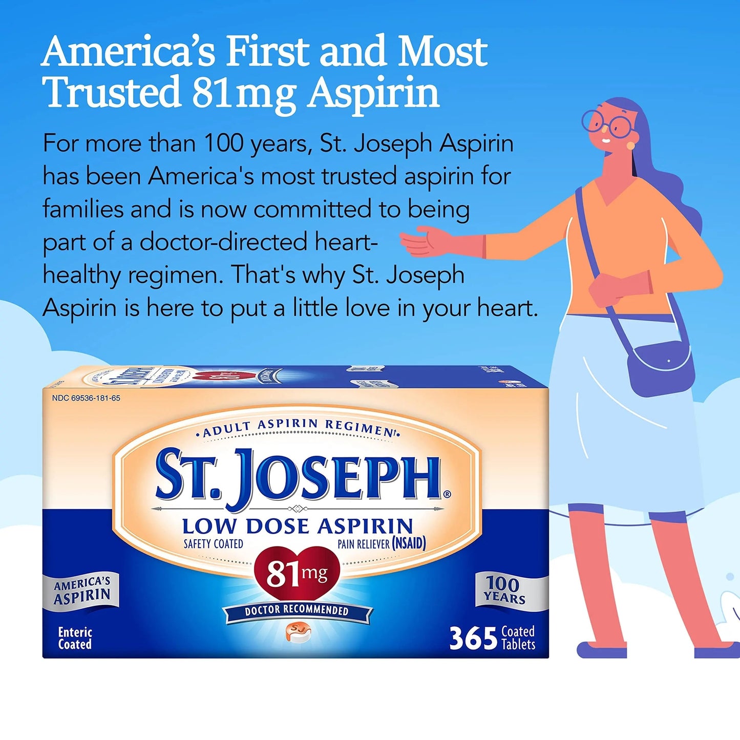 St. Joseph Aspirin Pain Reliever (NSAID) 81mg, Enteric Safety Coated, Adult Low Dose Aspirin, 365 ct (1 Year Supply, Packaging May Vary) St. JosephBuy Supplements Australia