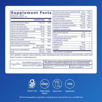 Pure Encapsulations O.N.E. Multivitamin - Once Daily Multivitamin with Antioxidant Complex Metafolin, CoQ10, and Lutein to Support Vision, Cognitive Function, and Cellular Health* - 120 Capsules Pure EncapsulationsBuy Supplements Australia