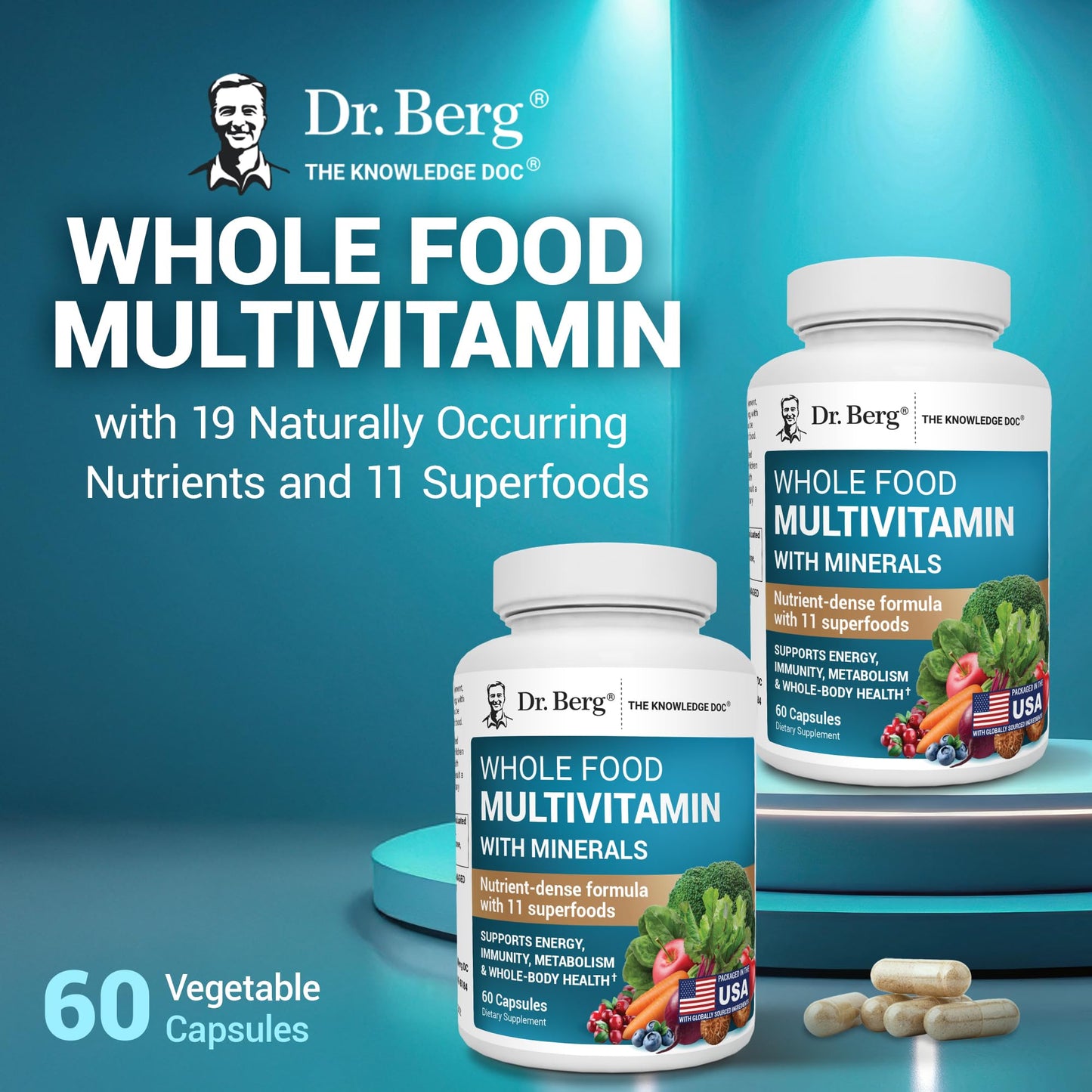 Dr. Berg Whole Food Multivitamin with Minerals - Daily Multivitamin for Men and Women - Includes Premium Whole Food Fruits and Vegetable Blend with Folate