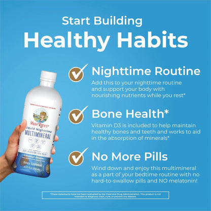 MaryRuth's Morning Multivitamin +Hair Growth (Peach Mango, 15oz), Nighttime Multimineral (Coconut, 15oz) & Probiotic Drops (2oz) | MARYRUTH'S