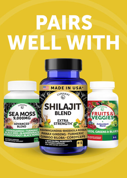 Lunakai USA Made Pure Shilajit Capsules with Ashwagandha, Rhodiola & Cordyceps - Extra Strength Shilajit Extract for Men & Women, 60ct LunakaiBuy Supplements Australia