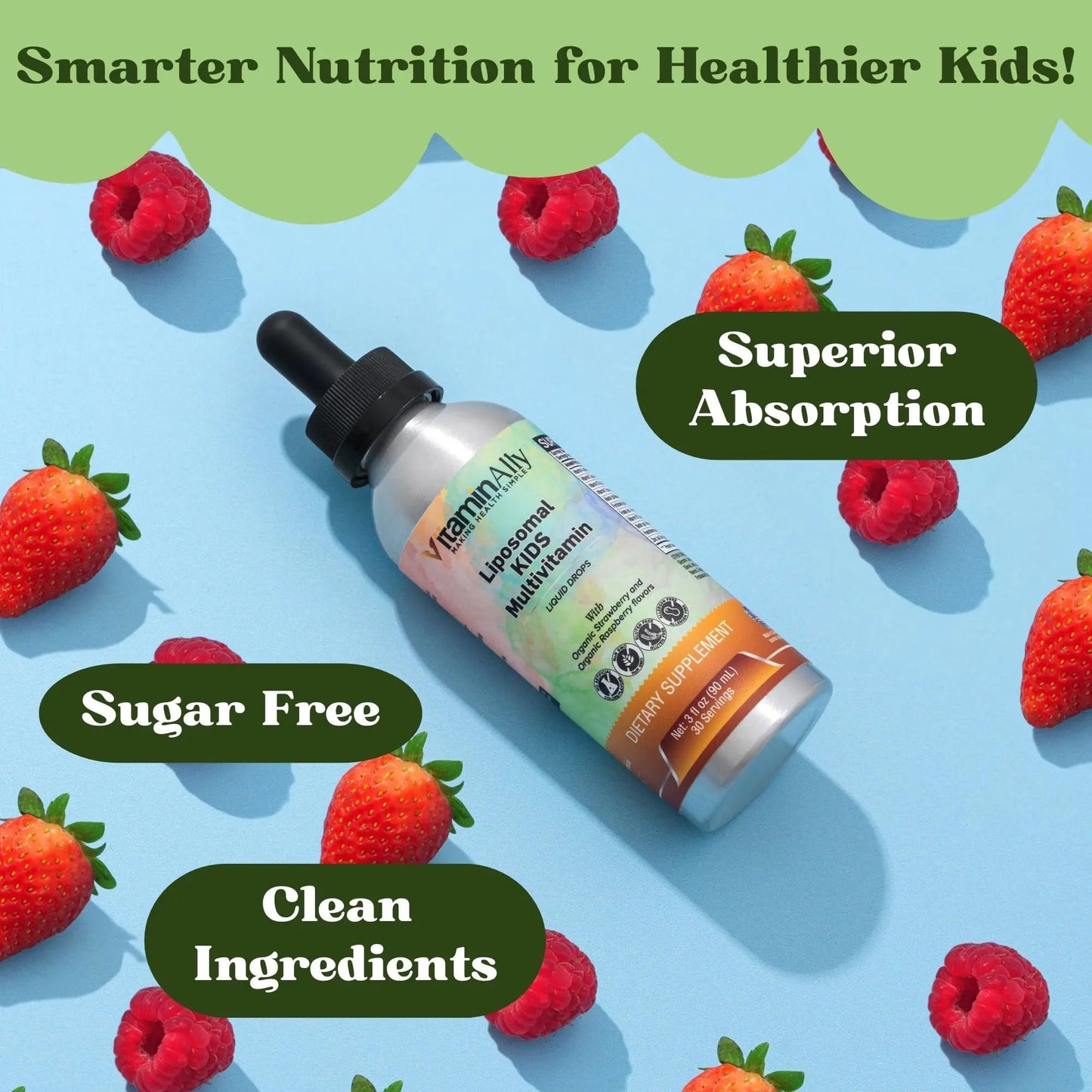 Vitaminally Liposomal Kids Liquid Multivitamin | Non-GMO | Clean | Sugar Free | Gluten Free | Organic Berry Flavors | Vitaminally