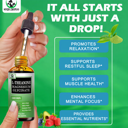L Theanine Drops, Liquid L-Theanine Supplement 200mg w/Magnesium Glycinate,Vitamins,Fiber for Relaxation,Sleep,Digestion, Calm,High Absorption Mood Support for Adults & Kids,Plant Based,Non-GMO Vita letuoBuy Supplements Australia