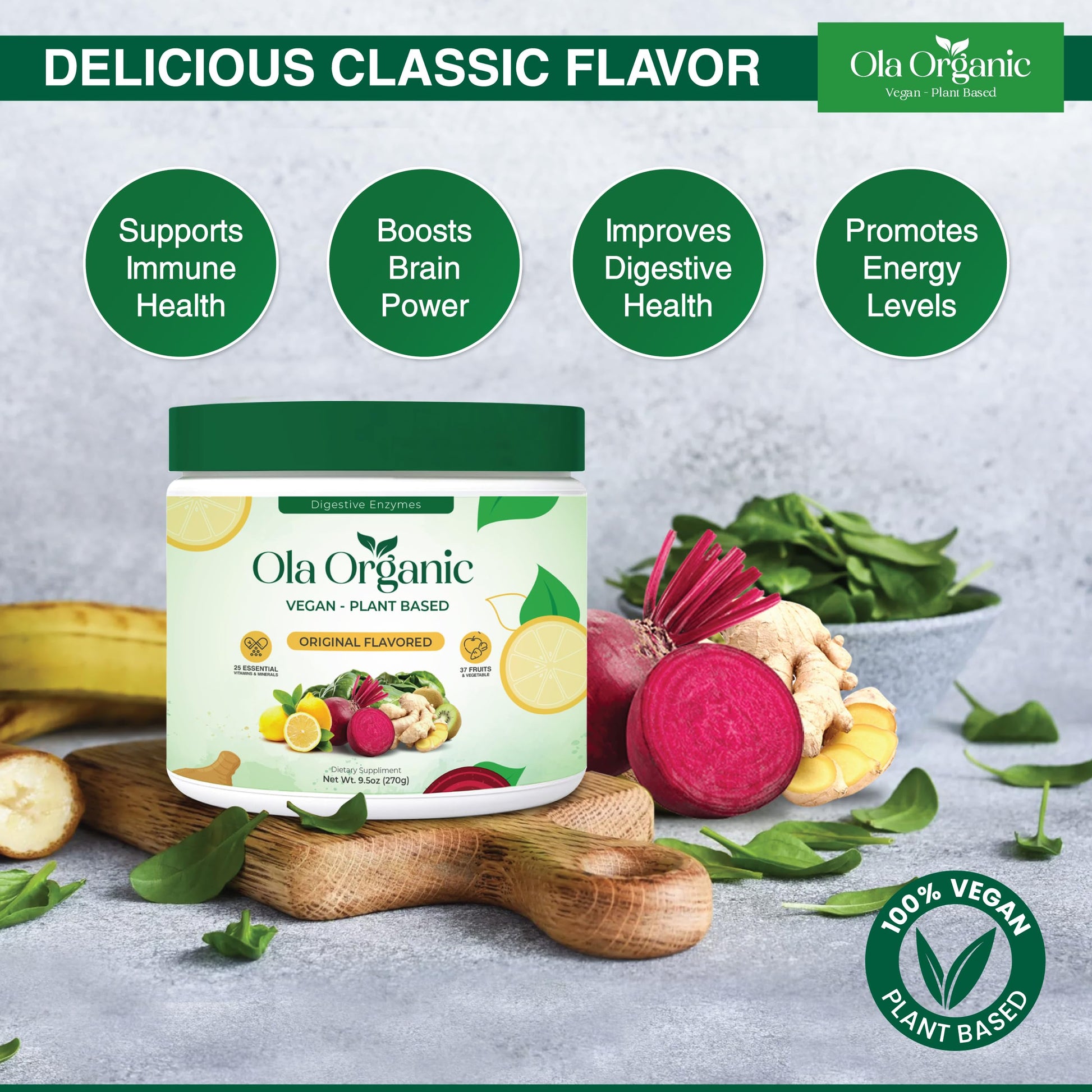 Ola Organic Greens Superfood Powder – Blend of 11 Cruciferous Vegetables with Phytonutrients – Supports Energy, & Immune Health Support – Non-GMO Vegetable Supplement (270g Jar) Ola OrganicBuy Supplements Australia
