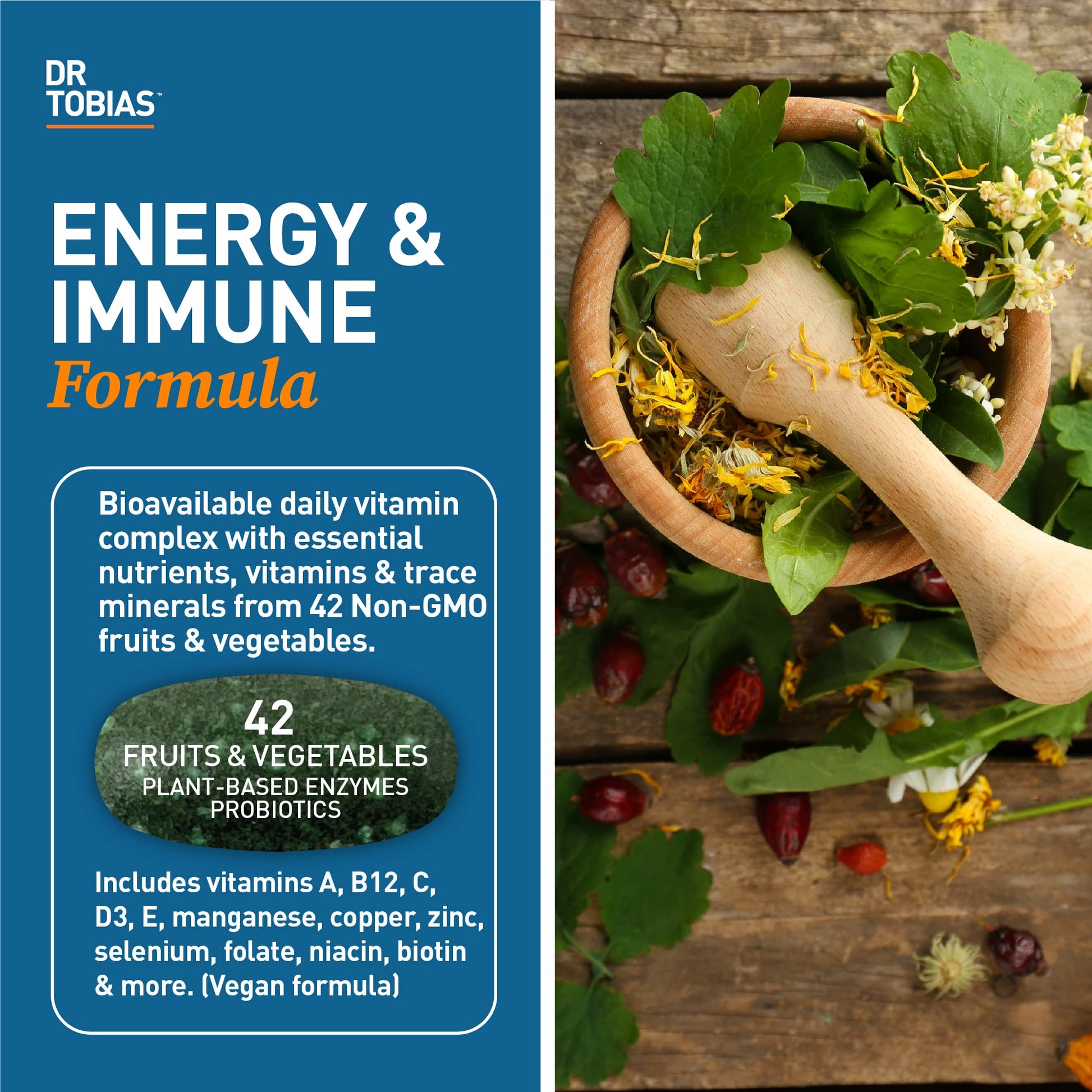 Dr. Tobias Adult Multivitamin for Women & Men, Immune Supporting Vitamins from 42 Fruits, Vegetables, Plus Probiotics, Vegan Multivitamins Dr. TobiasBuy Supplements Australia