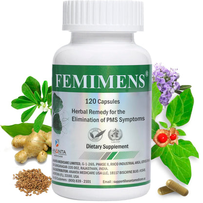 FEMIMENS – PMS Support Supplement for Women – PMS Relief for Women & Menstrual Cramp Relief – Hormonal Balance for Women – Chasteberry Vitex, Ashwagandha, Ginger, Fenugreek – 120 Vegan Capsules Ananta Medicare USABuy Supplements Australia