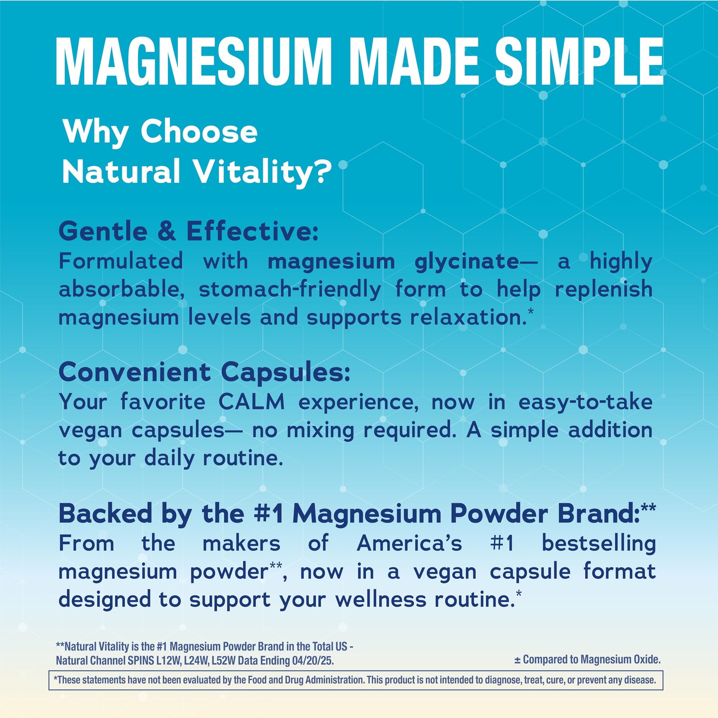 Natural Vitality Calm, Magnesium Glycinate Supports Bone, Muscle, Heart, & Nerve Health, Non-GMO, Vegan, Gluten Free 180ct