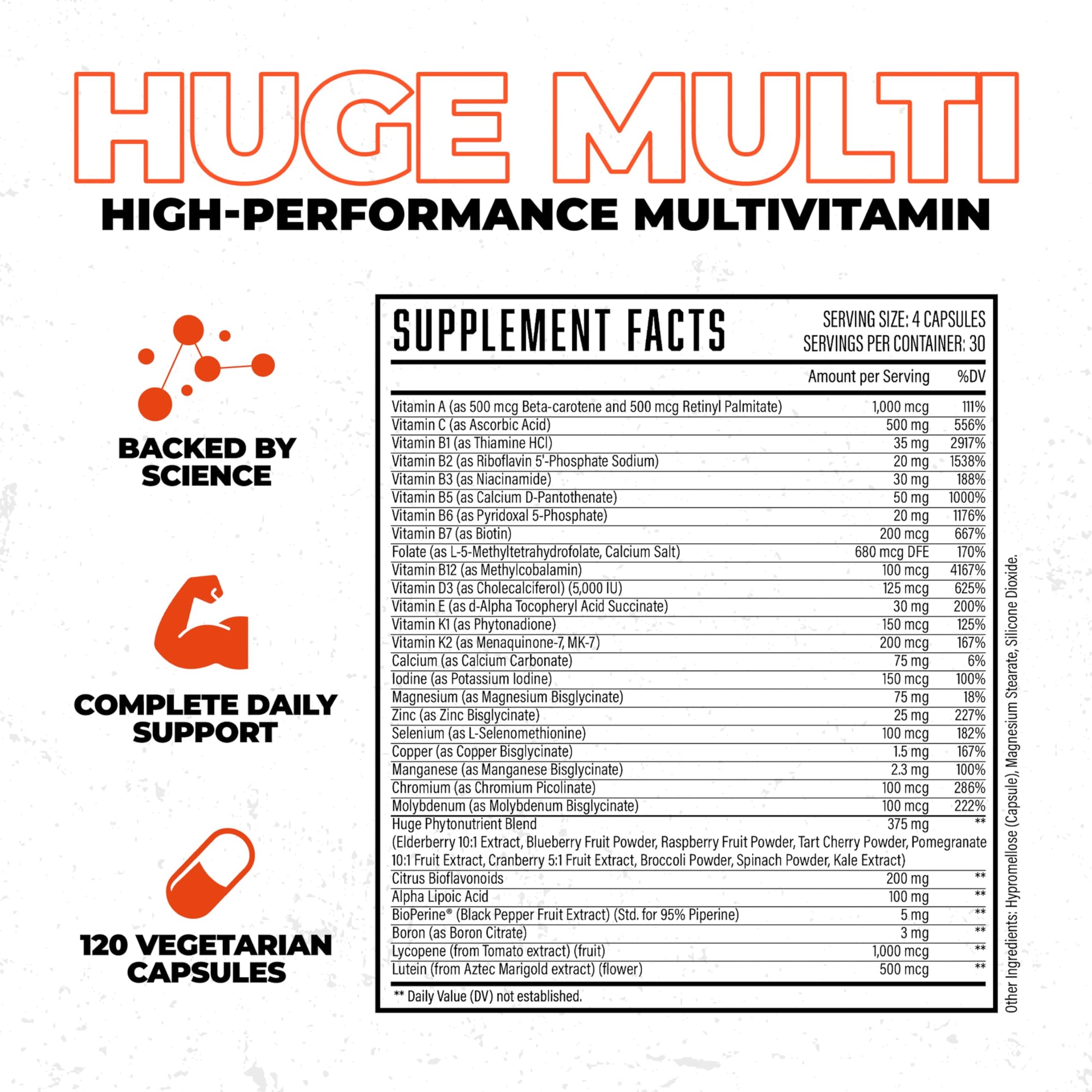 Huge Multi, Multivitamin for Men, High-Performance All-in-One Formula for Athletes & Bodybuilding, Vitamin & Mineral Replenishment, Supports Immune System & Healthy Hormone Levels (120 Capsules) Huge SupplementsBuy Supplements Australia