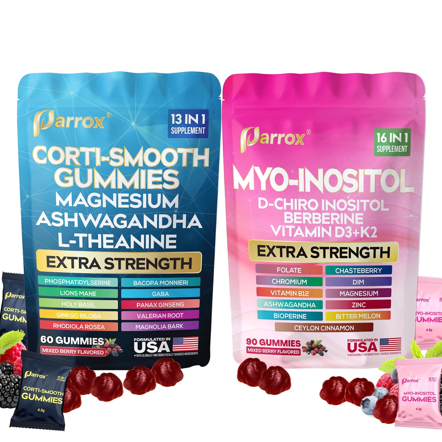 Soothe & Smooth Bundle Gummies - Cortisol & Myo-Inositol Supplement with D-Chiro Inositol, Berberine, Magenesium, Ashwagandha, L-Theanine, Vitamins D3+K2 & B12, Folate, Zinc Lion's Mane (150 Gummies) ParroxBuy Supplements Australia