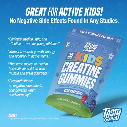 TASTY GAINS Kids & Teen Creatine Gummies with Vitamin B12 for Growth Support, Easy Chew Daily Supplement, Gummy Vitamins for Kids and Teens, Ages 5+ TASTY GAINSBuy Supplements Australia