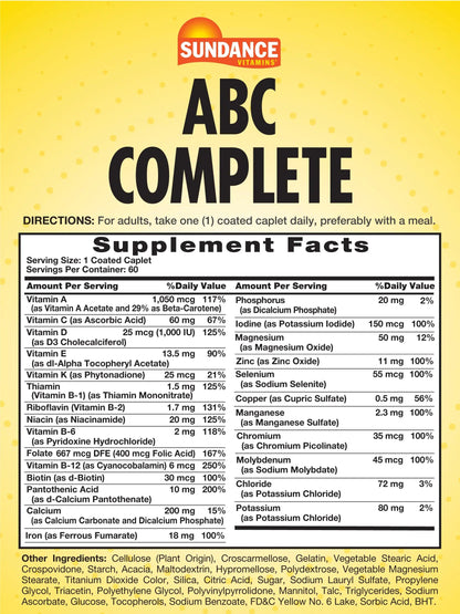 Sundance Multivitamin for Women & Men | with Iron | Mineral Formula ABC Complete | Non-GMO and Gluten Free Supplement SundanceBuy Supplements Australia