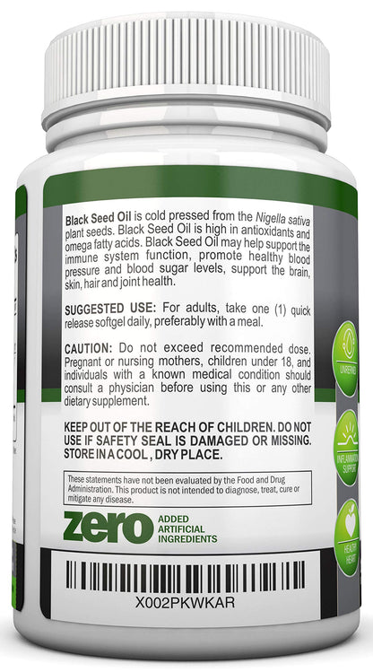 Black Seed Oil - 1000 Mg - 180 Softgels - Cold-Pressed Non-GMO Black Cumin Seed NutriONNBuy Supplements Australia