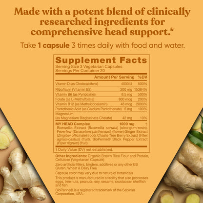 My Head! Headache Vitamins – Sensitivity, Tension, Comfort, Healthy Head Function for A Clear Mind – Fast acting Magnesium, Feverfew, Boswellia, Vitamin D, Ginger, & More – 60 Soft Capsules Eu NaturalBuy Supplements Australia