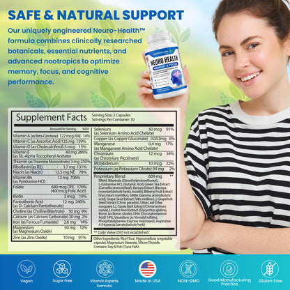 Nootropic & Neuro Brain Supplement for Memory & Focus Support. Clinically Tested Vitamins for Mental Support & Cognitive Clarity W/Bacopa Monnieri, VIT A, B6, Riboflavin, Niacin, Thiamin & Folate NUTRITION LABS BE BETTERBuy Supplements Australia