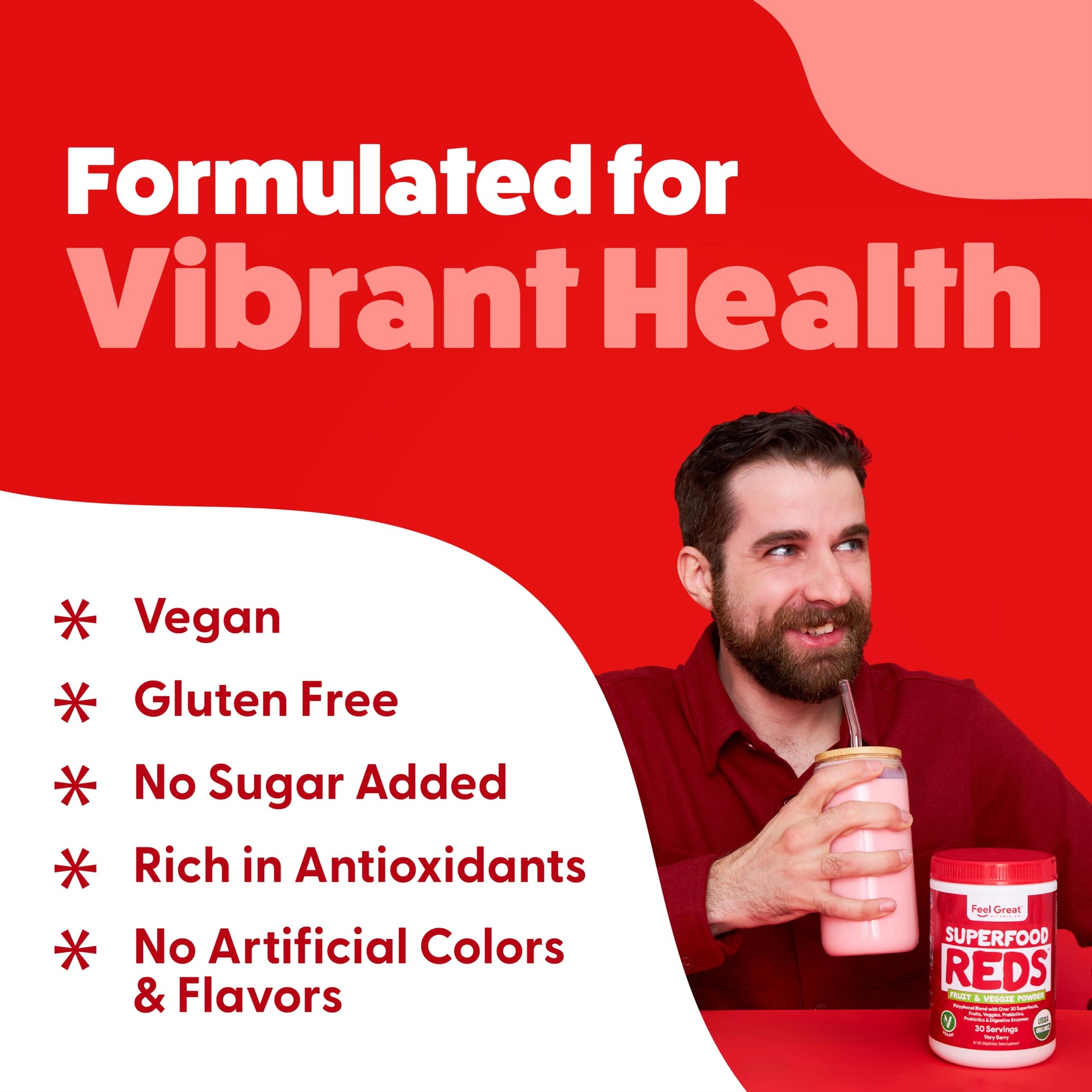 Feel Great Organic Superfood Reds Powder Packed with Beet Root Powder | Digestive Support Including Bloating Relief | Fruit and Veggie Polyphenols Supplement. The Feel Great Vitamin CompanyBuy Supplements Australia