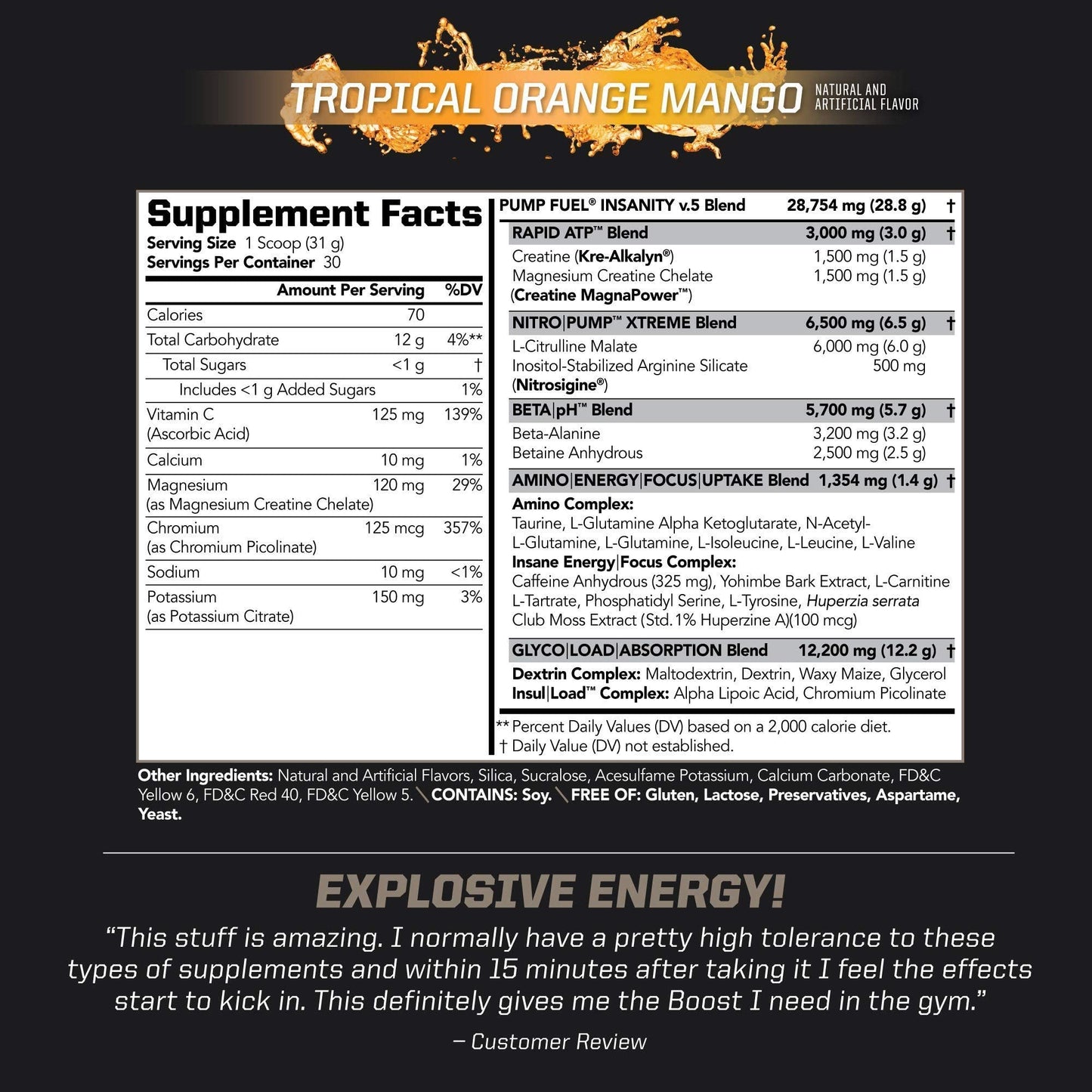 PMD Sports Ultra Pump Fuel Insanity - Pre Workout - Tropical Orange Mango (30 Servings) Sports CG5 Premium Creatine and L-Glutamine Powder (60 Servings)