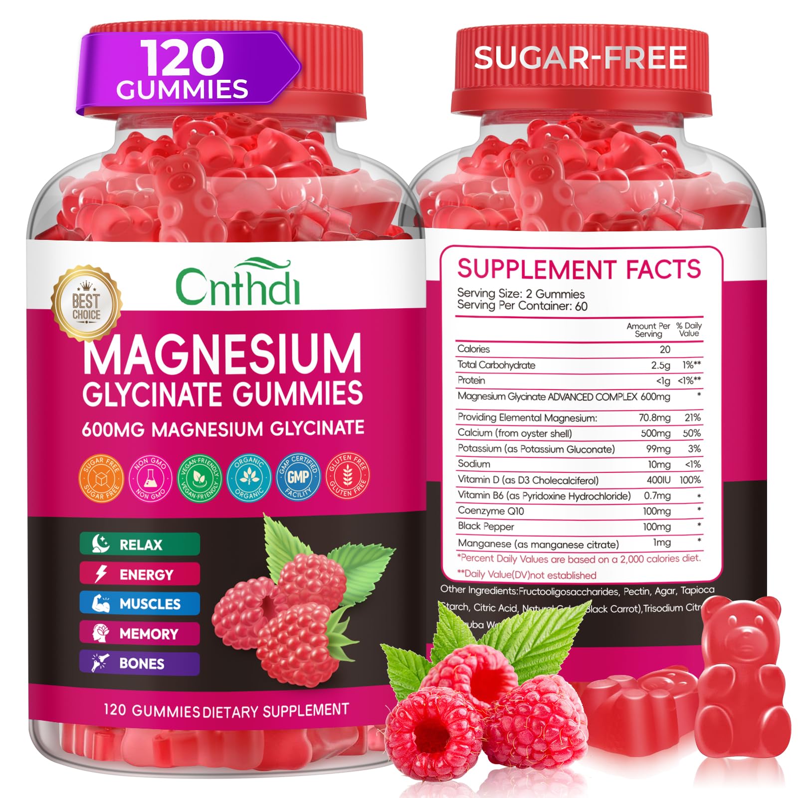 Magnesium Glycinate Gummies 600mg, High Absorption Magnesium Gummies, Black Currant Oil, Calcium, Vitamin B6, Sugar Free Chews for Adults & Kids Relaxation, Stress Relief, Night Rest CNFHDIBuy Supplements Australia