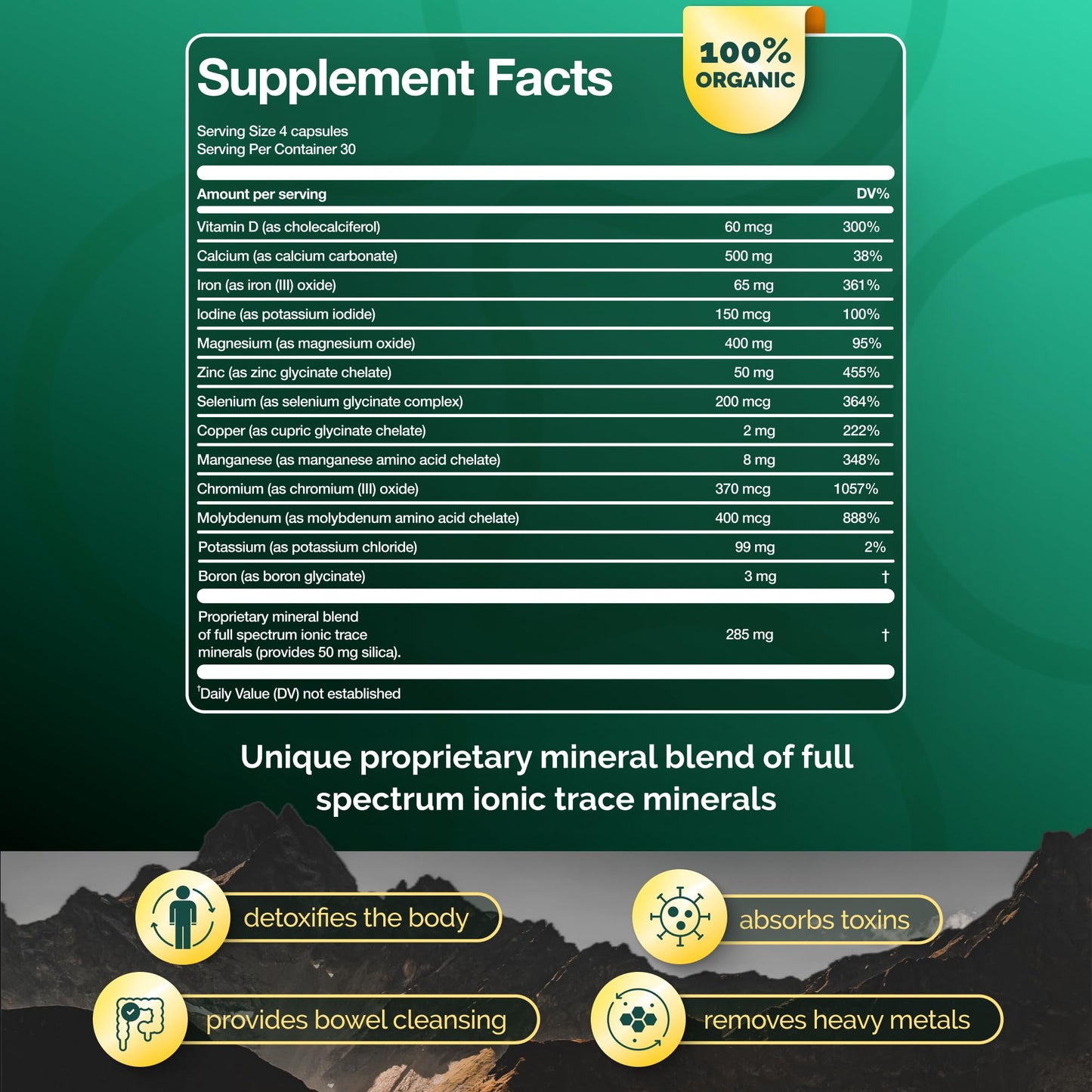 ADEO2 - Premium Blend of 52 Trace Minerals Complex with Essential Minerals in Chelated Form – All Natural and 100% Organic - 120 Capsules - Full Spectrum Ionic Mineral Blend - Safe for Women and Men ADEO2Buy Supplements Australia