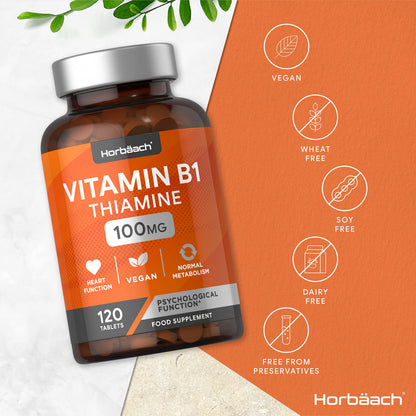 Vitamin B1 Thiamine High Strength 100mg | 120 Vegan Tablets | No Artificial HorbäachBuy Supplements Australia