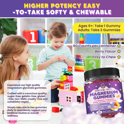 Magnesium Glycinate Gummies 400/200mg for Kids & Adults, NO Melatonin Sleep Aid Magnesium Supplement Gummies with Chamomile, Lavender, L-Theanine & GABA, B6, D3 & K2 for Bone, Relax, Immune Support GORNVBBuy Supplements Australia