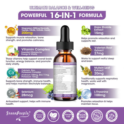 GREENPEOPLE Magnesium Glycinate Liquid Drops - 1000mg 5-in-1 High Absorption Liquid Magnesium for Sleep with D3/K2/B6 | Fast-Acting, Bone, Muscle & Sleep | Sugar-Free Grape Flavor, 2fl Oz GREENPEOPLEBuy Supplements Australia
