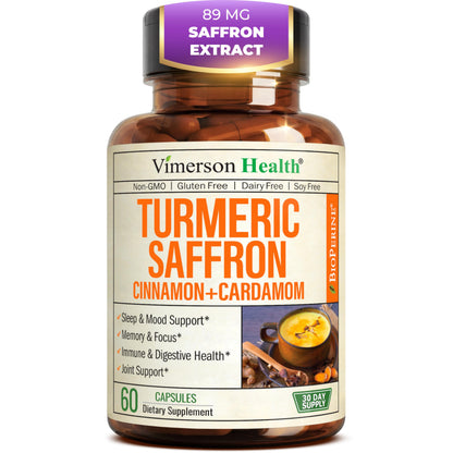 Saffron Supplements – 89mg Saffron Extract, 1000mg Turmeric Curcumin, Ceylon Cinnamon & Cardamom – Daily Mood, Joint & Metabolic Support