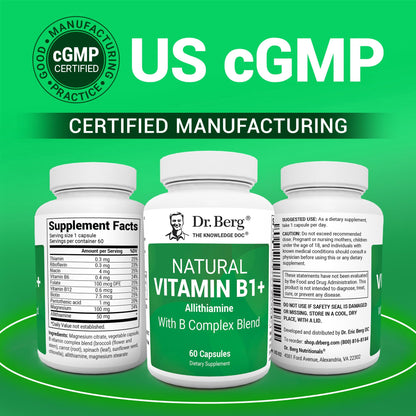 Dr. Berg Natural Vitamin B1 B6 B12 Complex - Allithiamine Vitamin B1 Supplement with 8 Essential Vitamin B Complex for Men & Women Including Thiamin, Niacin, Folate, Magnesium & More - 60 Capsules Dr. Berg NutritionalsBuy Supplements Australia