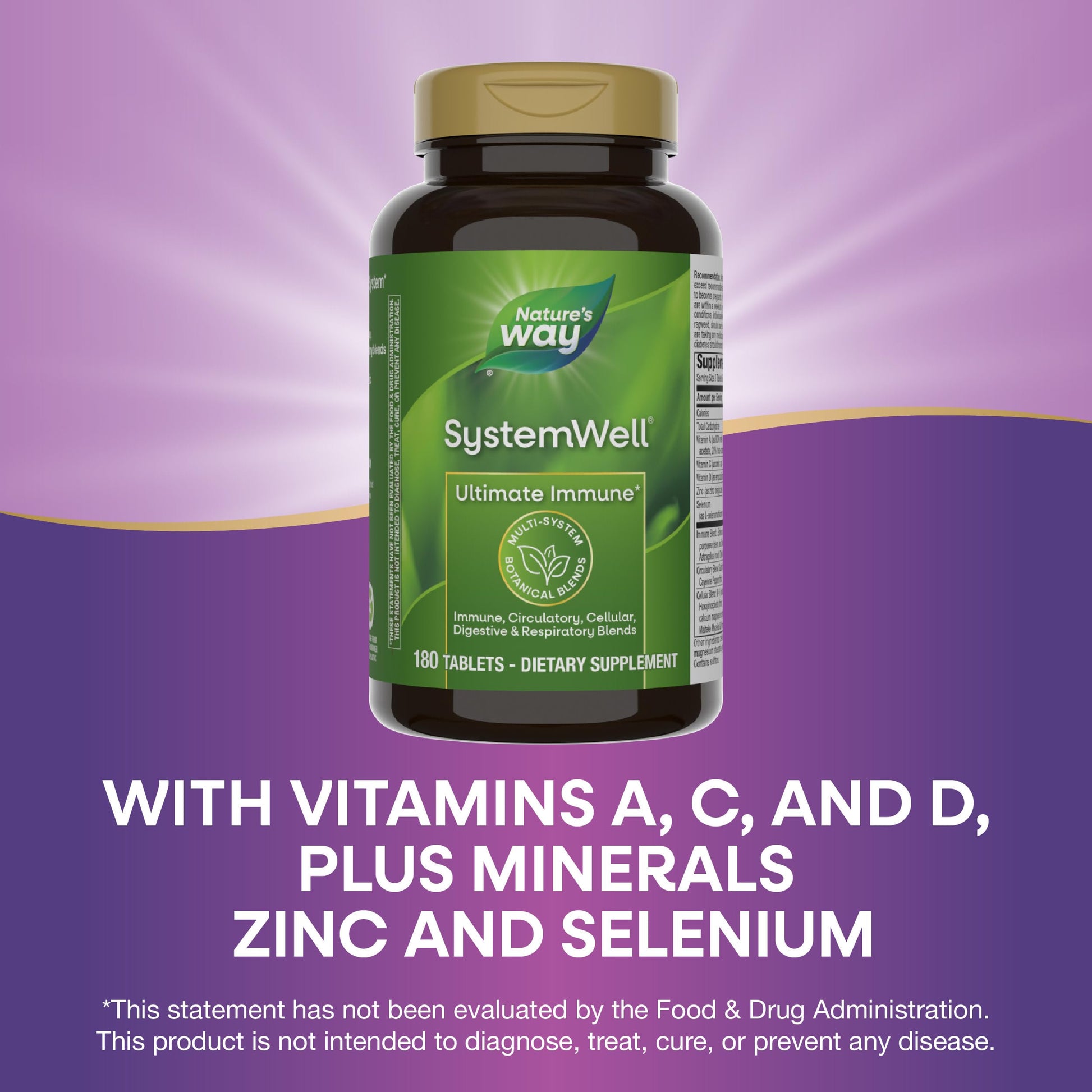 Nature's Way Systemwell Ultimate Immune* with Vitamins C, A, D, Zinc, & Selenium, Multi-System Botanical Blends Including Immune, Respiratory, Digestive & Circulatory, 180 Tablets (Packaging May Vary) Nature's WayBuy Supplements Australia