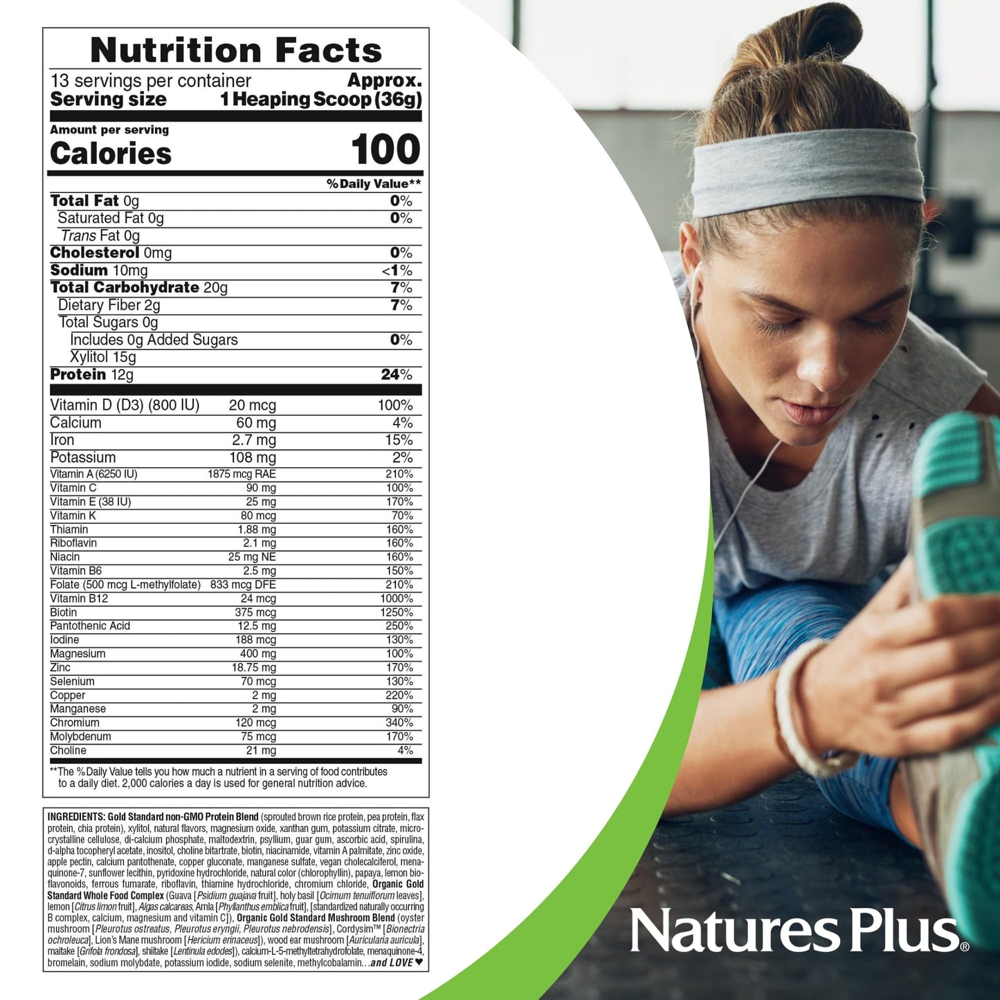 NaturesPlus SPIRU-TEIN GOLD, Vanilla - 1.03 lb - Plant-Based Protein Powder - Vitamins & Minerals for Energy - Vegetarian, Gluten Free - 13 Servings NaturesPlusBuy Supplements Australia