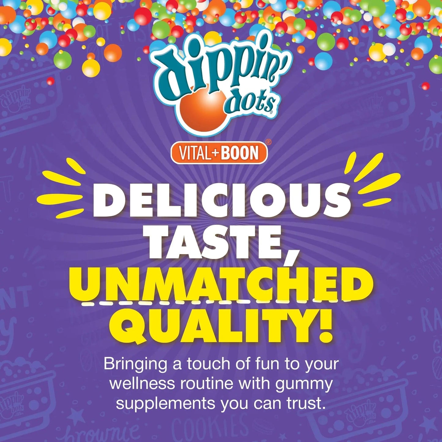 Dippin' Dots - Multivitamin Gummies for Kids Rainbow Fruit Flavor Complete Multivitamin Chewy Gummies Vitamin A, B, C, D3, E, B6, Zinc - 60 Count Vital+Boon