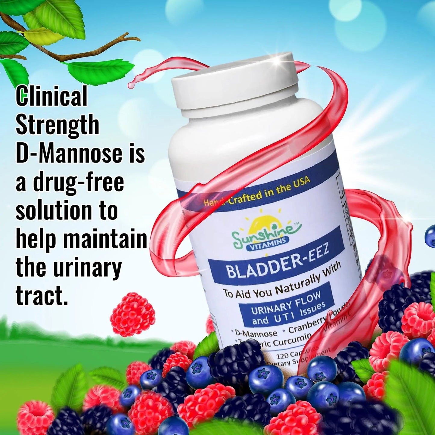 Sunshine Vitamins Bladder-EEZ | All-Natural Bladder Infection UTI Relief Support for Women with D-Mannose | Urinary Tract Infection Health with Immune System Support (1 Bottle of 120 Capsules) Sunshine VitaminsBuy Supplements Australia