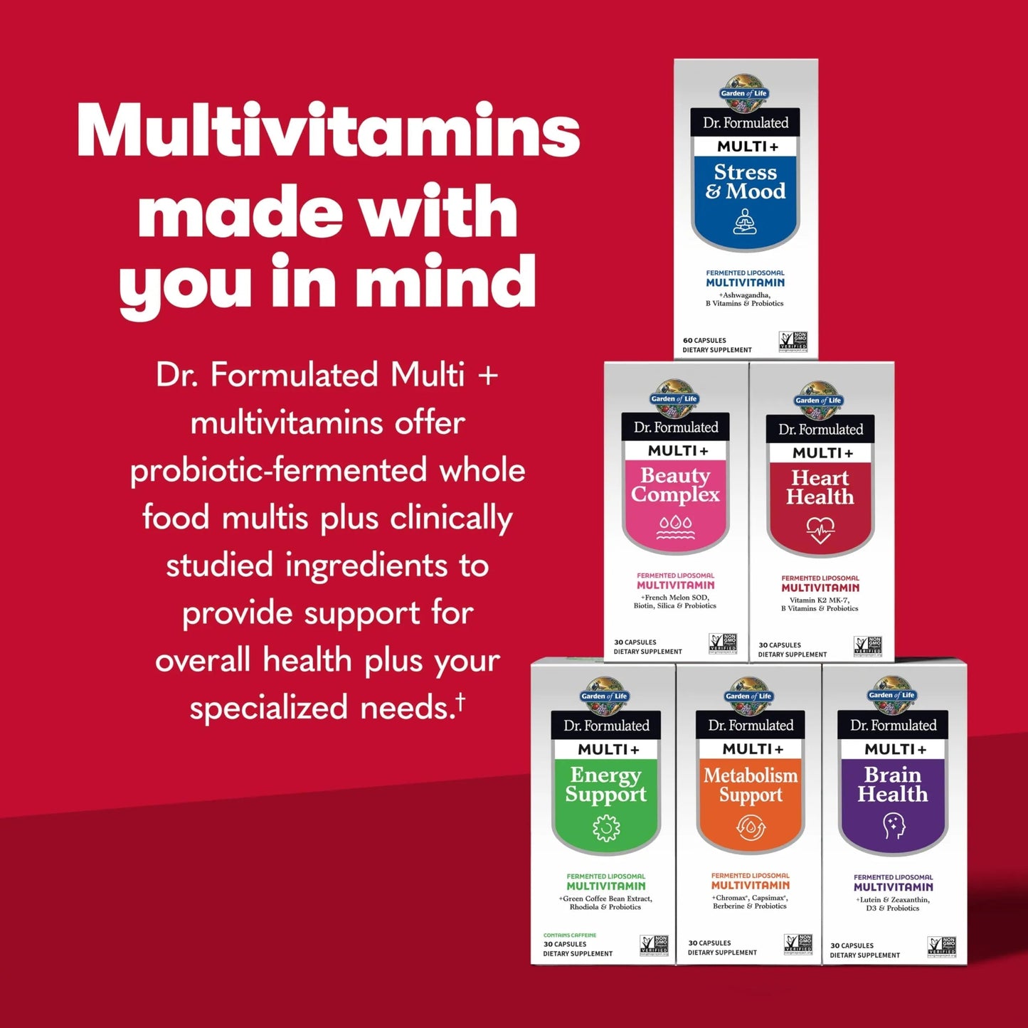 Garden of Life Dr. Formulated Multi+ Heart Health - Fermented Liposomal Multivitamin + Vitamin K2 MK-7, B Vitamins & Probiotics Garden of Life
