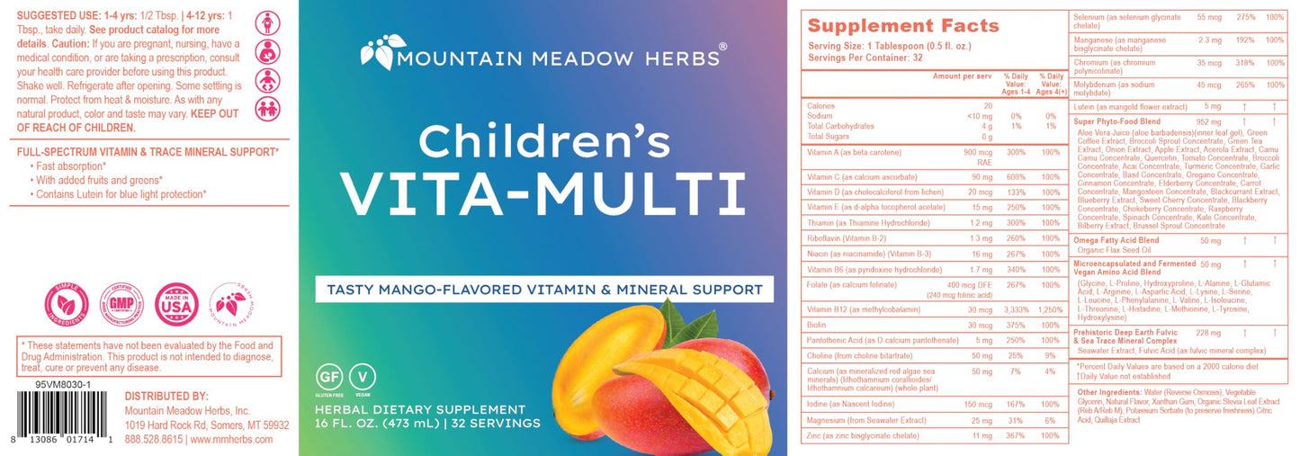 Mountain Meadow Herbs Children's Vita-Multi: Blended Vitamin & Mineral Supplement - Fast Absorbing Liquid Kids Vitamins with Fruits, Greens, and Eye-Protecting Lutein (16 oz.) Mountain Meadow HerbsBuy Supplements Australia