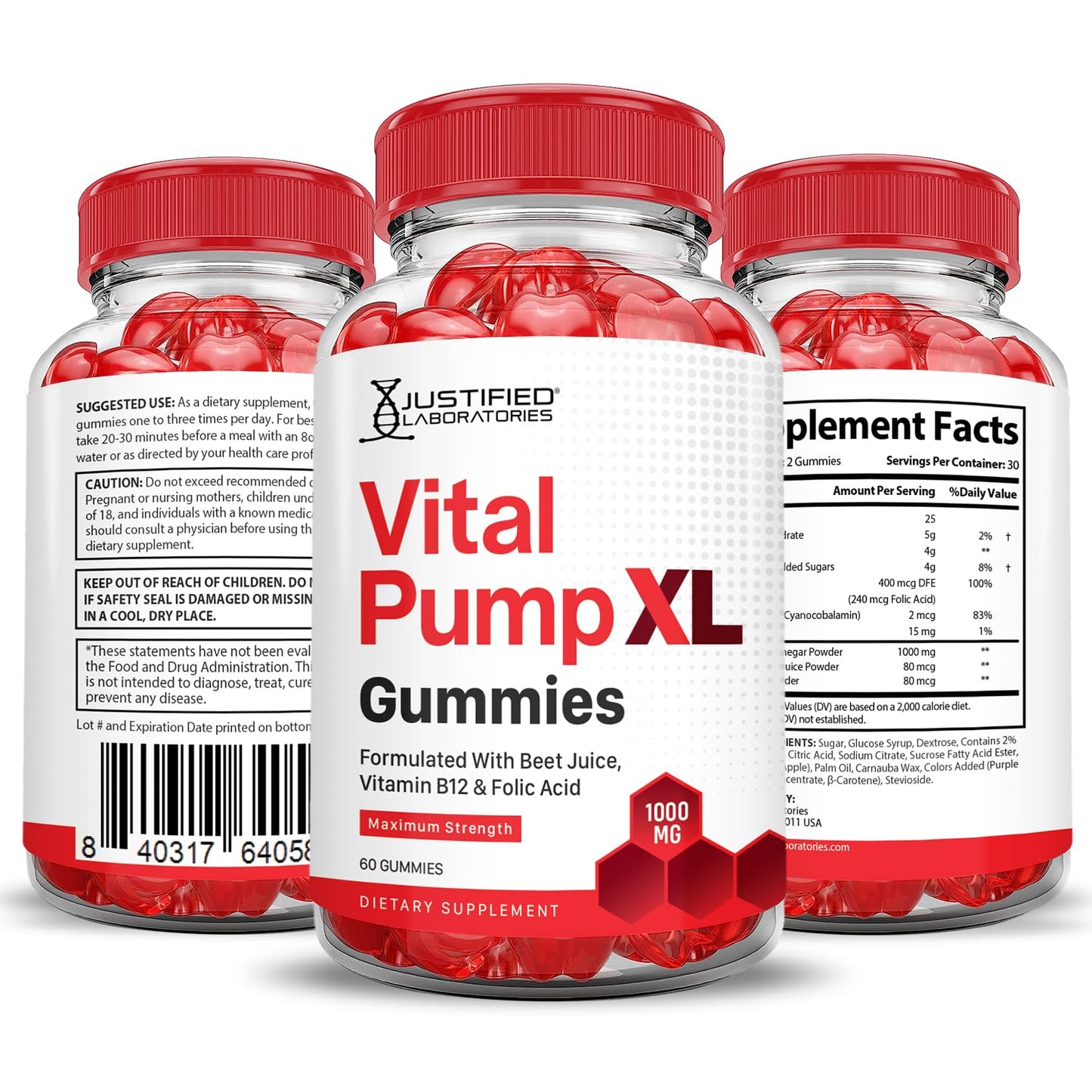 Justified Laboratories (3 Pack) Vital Pump XL Performance Gummies 1000MG Advanced Formula Vital PumpXL Formulated with Beet Juice ACV Pomegranate Beet Powder B12 Vegan Non GMO 180 Gummys Justified LaboratoriesBuy Supplements Australia