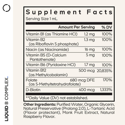 Codeage Liquid B-Complex Supplement with 8 Forms of Vitamin B - Vitamin Thiamine B1, Riboflavin B2, B3, B5, B6, Biotin B7, Active Methylated B9 Folate & B12 - Raspberry Flavor - Non-GMO - 1 fl oz CodeageBuy Supplements Australia