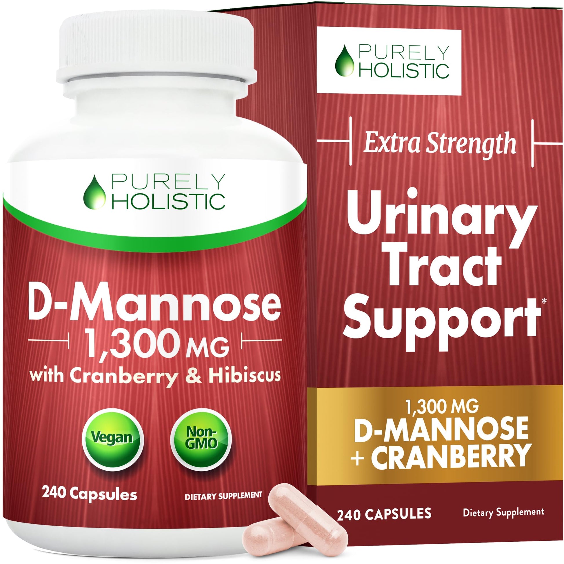 D Mannose with Cranberry | Drug-Free Urinary Tract Health Support | Evidence-Based DMannose 1300mg for Urinary & Bladder Health for Women | D Mannose Supplements for Women & Men | Non-GMO | 240 Ct Purely HolisticBuy Supplements Australia