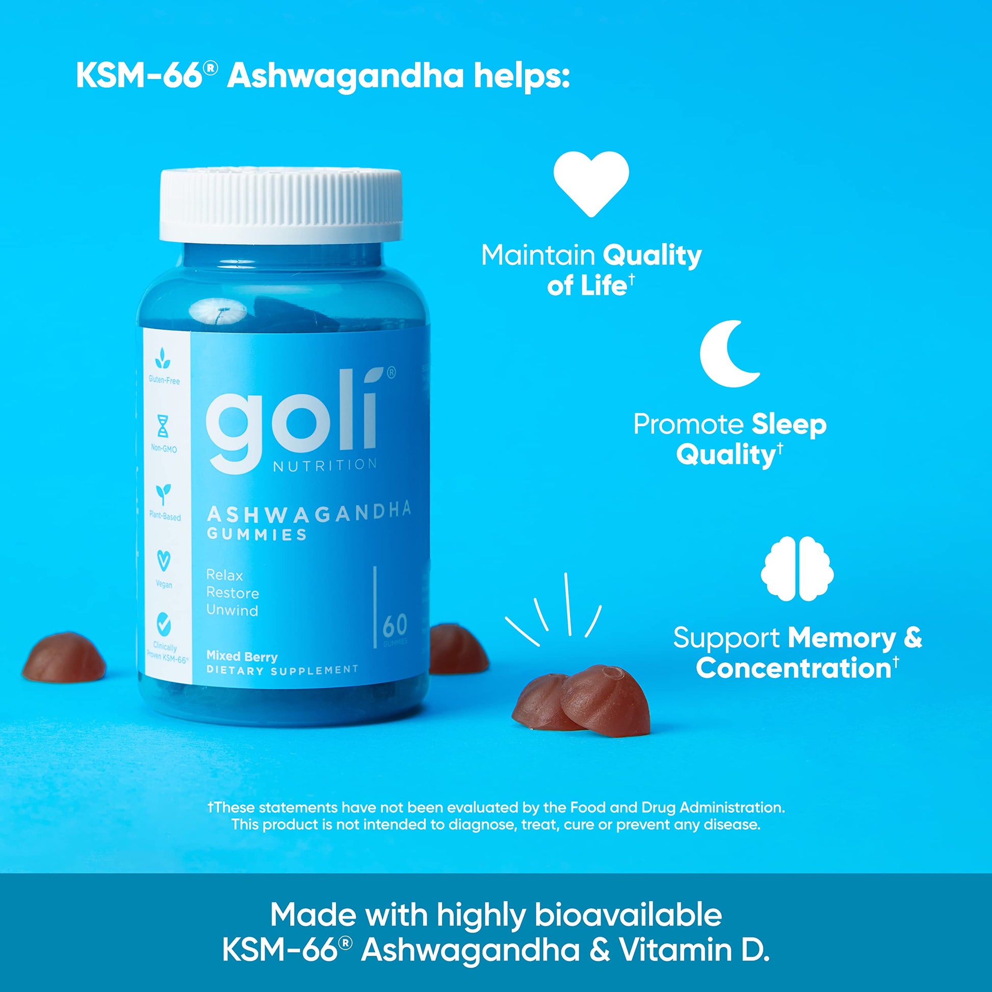 Goli Ashwagandha & Vitamin D Gummy - 300 Count - Mixed Berry, KSM-66, Vegan, GoliBuy Supplements Australia