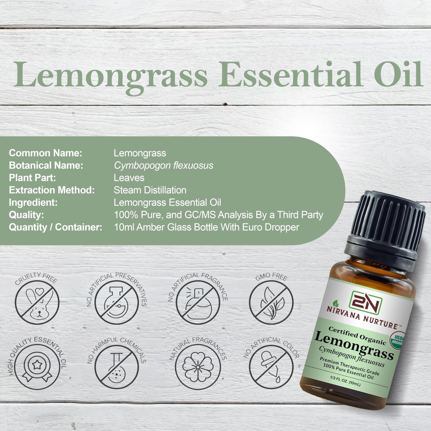 Nirvana Nurture Lemongrass Essential Oil USDA Certified Organic 100% Pure Premium Therapeutic Grade Nirvana NurtureBuy Supplements Australia