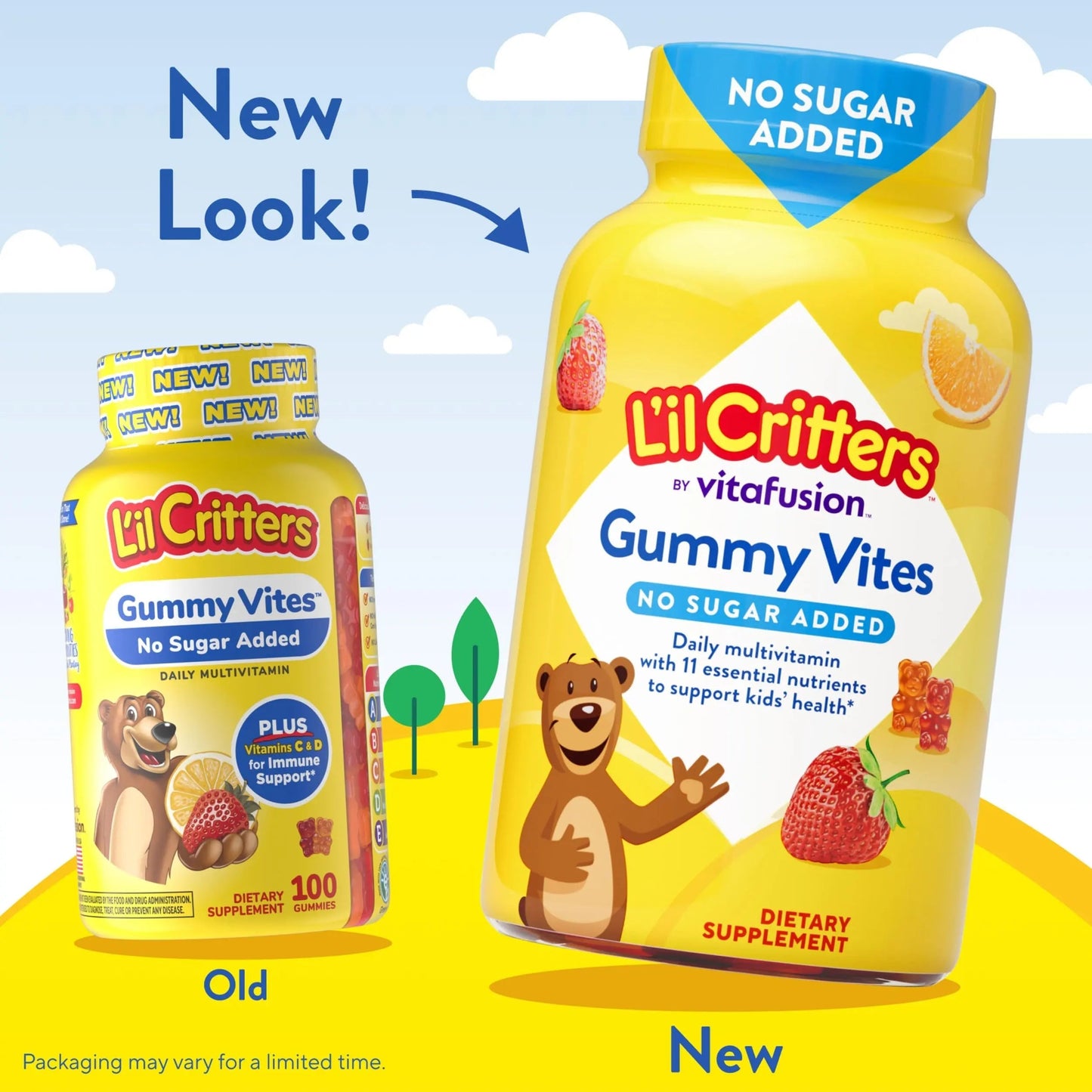 L’il Critters Gummy Vites No Sugar Added Daily Gummy Multivitamin for Ages 2+ Toddlers & Kids, Vitamin C, D3 for Immune Lil Critters