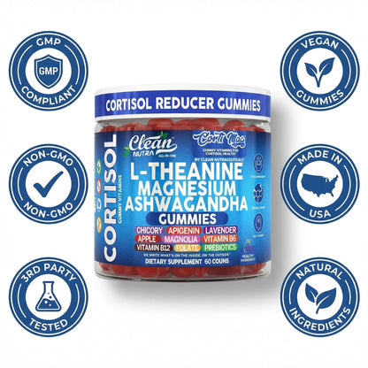 Clean Nutra Cortisol Supplement Gummies L-Theanine Magnesium Ashwagandha Apigenin Vitamin B6 Sleep and Calm Support Lavender Chicory Prebiotic Advanced Gummy Formula Clean NutraceuticalsBuy Supplements Australia