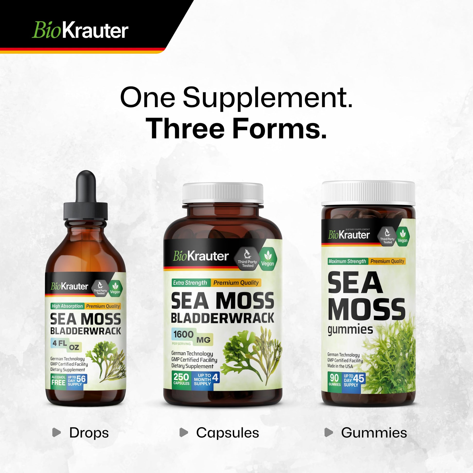 BIO KRAUTER® 3-in-1 Sea Moss for Thyroid Support - Vegan Sea Moss Gummies with Bladderwrack & Burdock Root for Women & Men - 90 Gummies Chondrus Crispus Formula, 45 Days of Supply, Mango Flavor BIO KRAUTERBuy Supplements Australia
