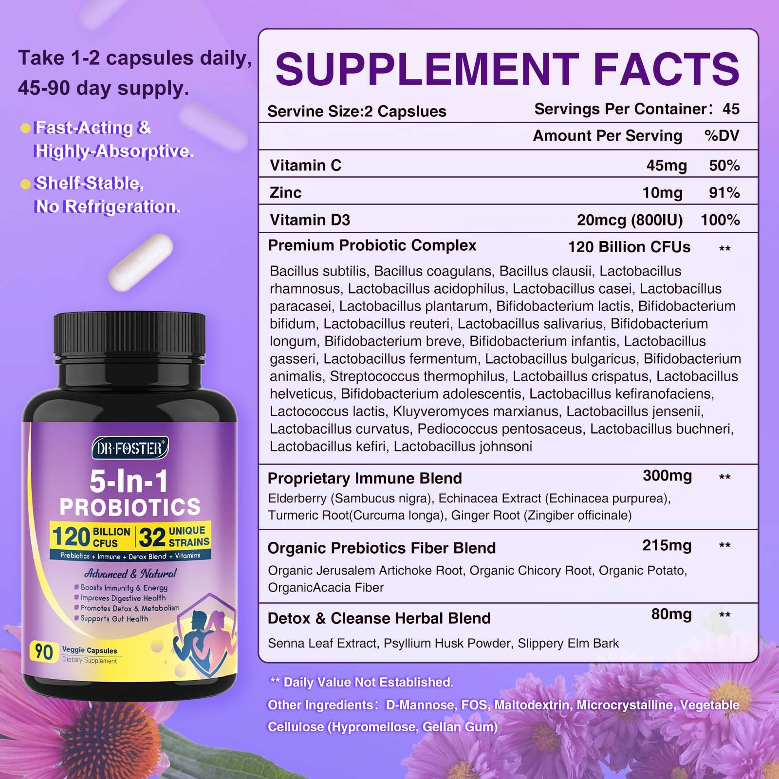 Probiotics for Women & Men Digestive Health，120 Billion CFUs, Prebiotics and Probiotics DRFOSTERBuy Supplements Australia