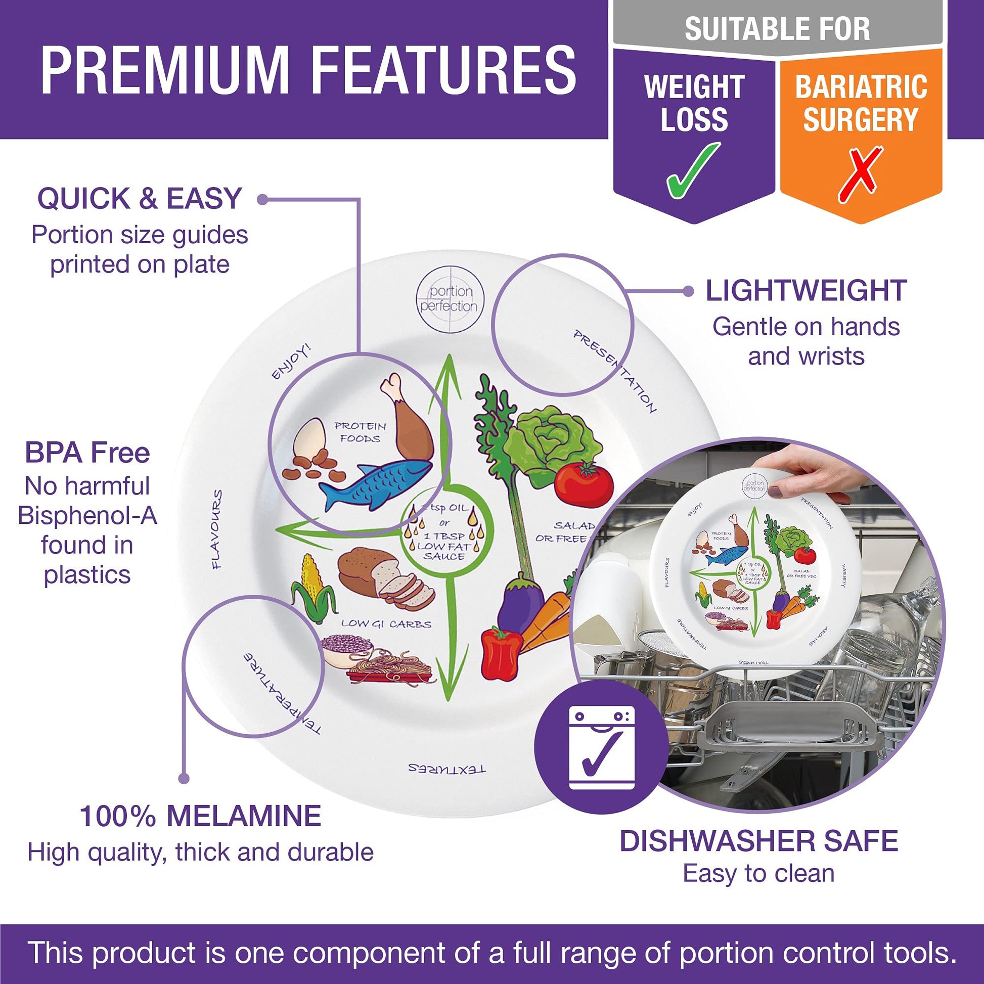 Portion Perfection Melamine 2 Pack 10” Portion Plates for Adults with Low Calorie Meal Plan Portion PerfectionBuy Supplements Australia