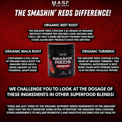 MASF Smashin' Reds Organic Superfood Supplements - 15 Servings - NSF Sport, Super Reds for Digestive Health, Energy, Endurance, Beet Root, Maca, Turmeric, Ginger, Acai, Nitric Oxide Production MASFBuy Supplements Australia