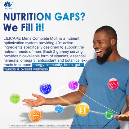 Mens Multivitamins Gummies, Methylated Multivitamin for Men, B Complex, Minerals, Vegan Omega 3, Probiotic, Enzyme LILICAREBuy Supplements Australia
