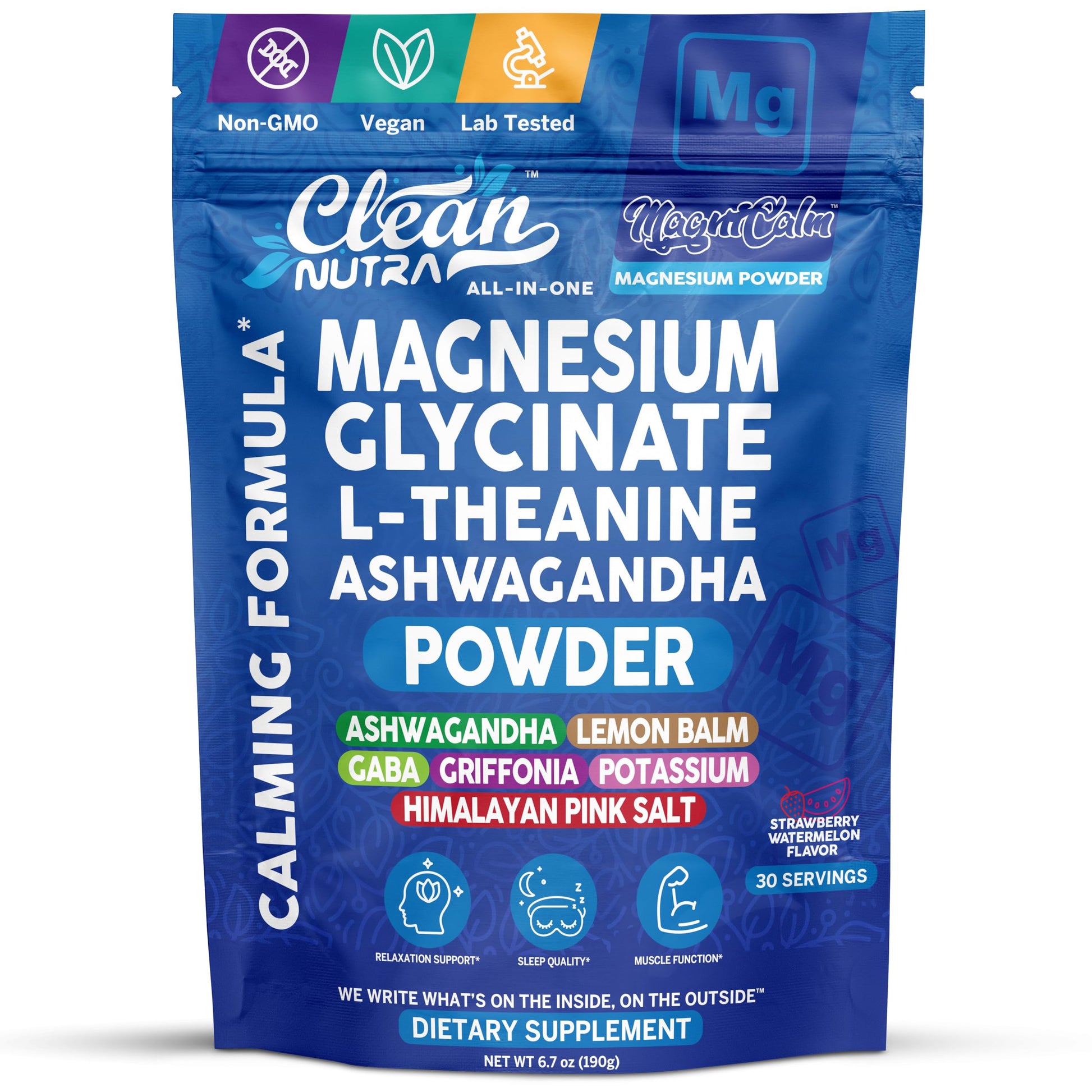 Magnesium Glycinate Powder Supplement + L Theanine Ashwagandha Glycine Apigenin Lemon Balm GABA 5HTP Pink Salt Potassium L Tryptophan Calcium | Powdered Sleep Aid Calm Trace Minerals Vitamin Clean NutraceuticalsBuy Supplements Australia