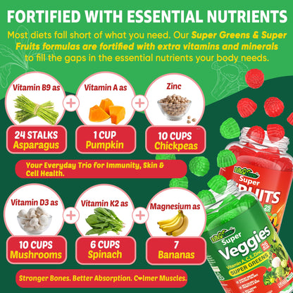 Super Greens Gummies, Daily Green Superfood Supplement w/Spirulina, Chlorella, Mushrooms, Probiotics, Multivitamins, 50+ Super Greens & Veggies Gummies to Boost Immunity, Energy & Gut Health, 120cts EnvyCureBuy Supplements Australia