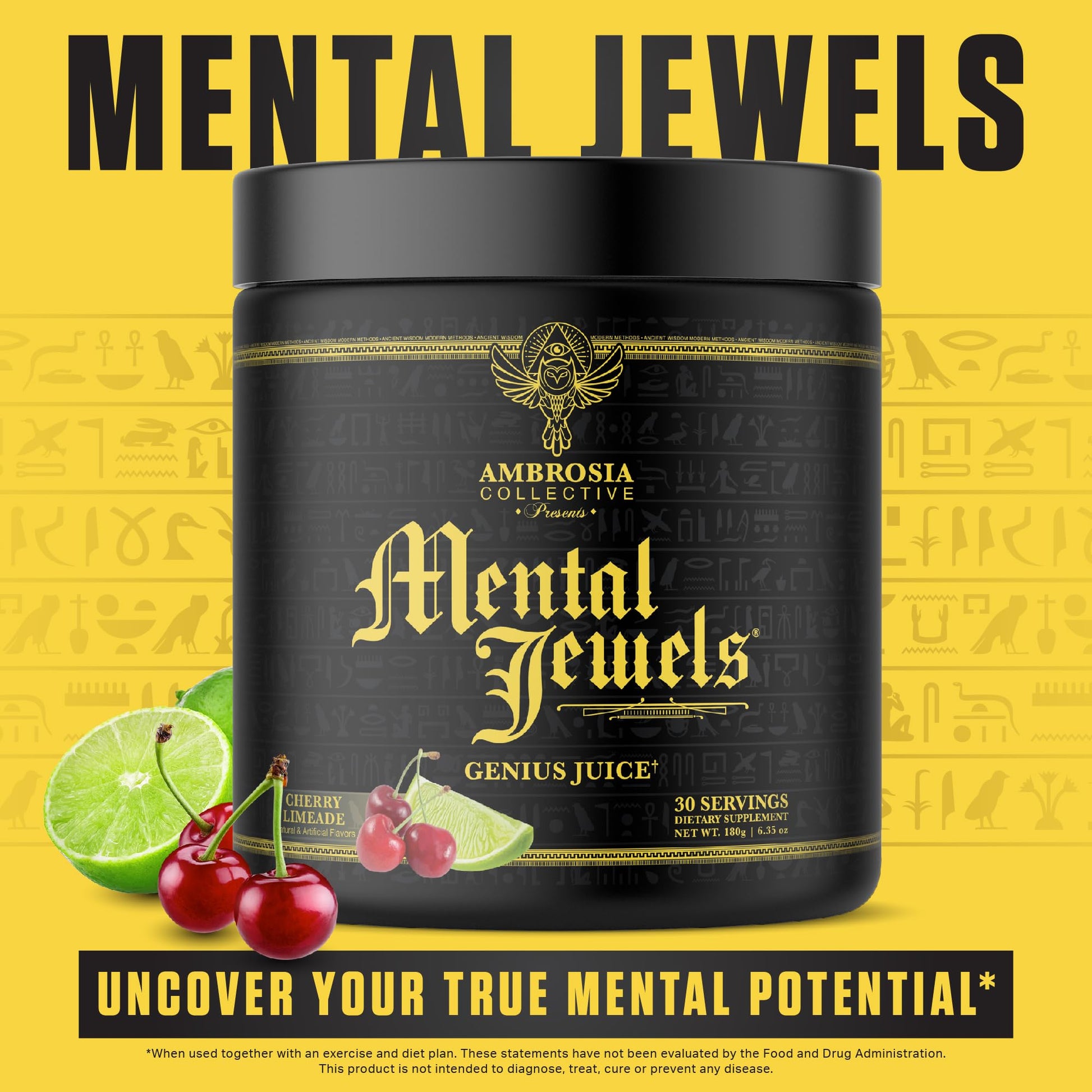Ambrosia Mental Jewels Nootropic Brain Supplement Powder | Alpha GPC, Bacopa & Phosphatidylserine | Memory, Focus & Concentration Support | 30 Servings | Cherry Limeade AmbrosiaBuy Supplements Australia