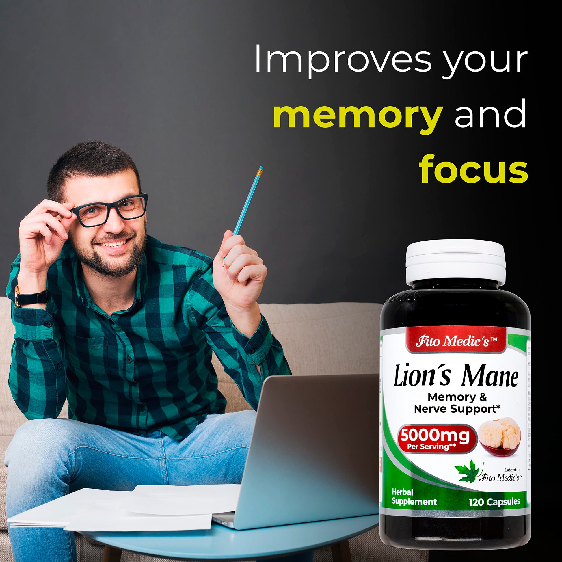Lab | Lions Mane | 5000 mg per Serving | 120 Capsules | lions mane supplement | lions mane FITO MEDIC'SBuy Supplements Australia